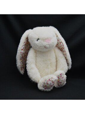 Kellytoy K Luxe Baby Bunny Plush Rattle Crinkle Ears Pink White Floral Lovey